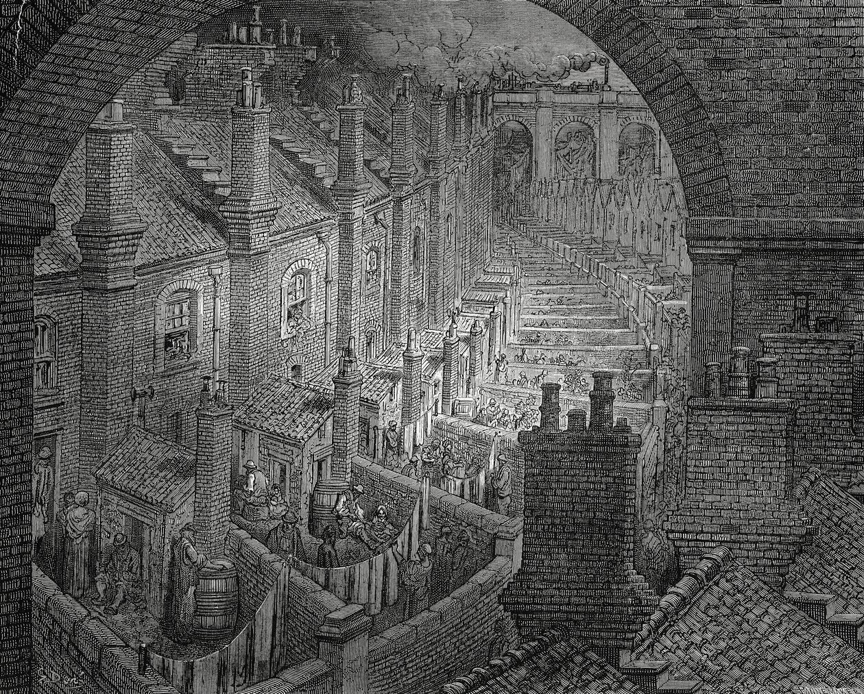 Slumkvarterer i London, gravering af Gustave Dore (1832-1883) af Gustave Dore