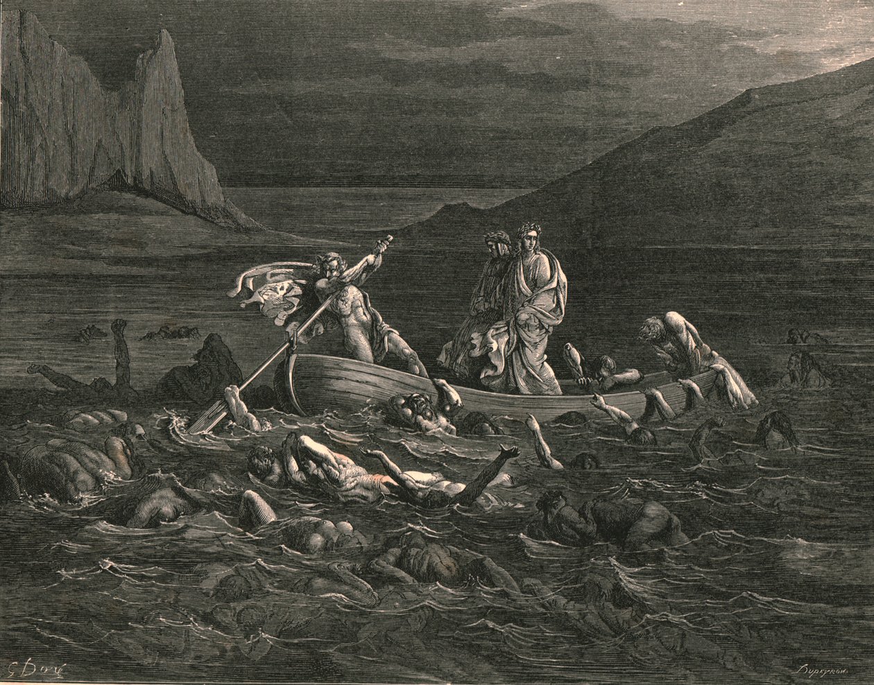 Snart begge gik om bord og skar bølgerne, c1890. af Gustave Dore