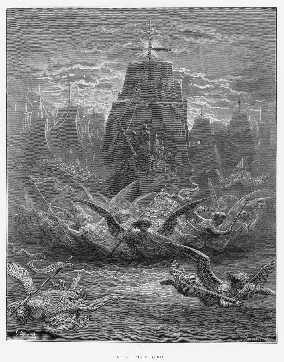 St. Louis (1214-70) forlader Aigues-Mortes, illustration fra 