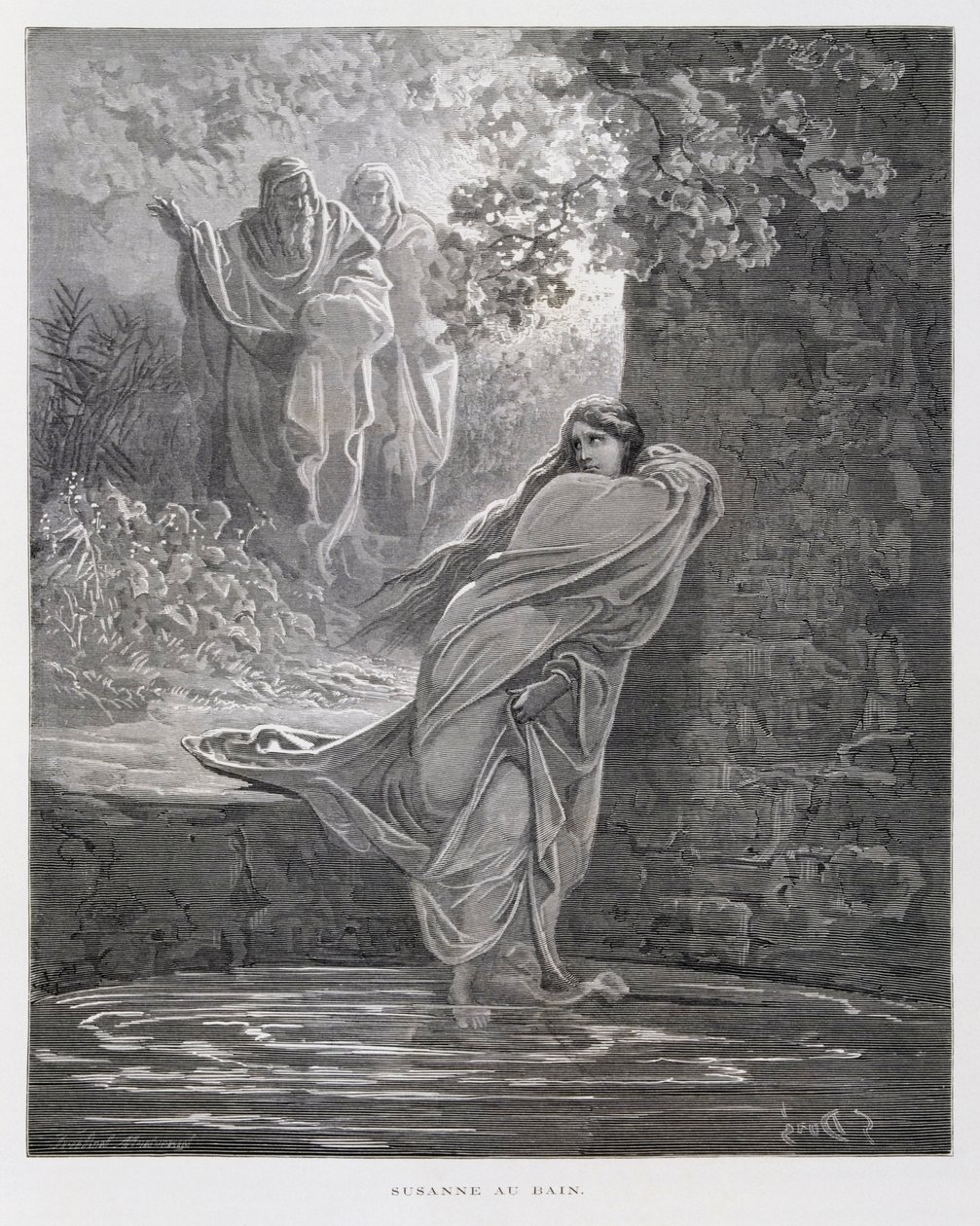 Susanna i badet (Dan. 13:1-26), illustration fra Dore-bibelen af Gustave Dore