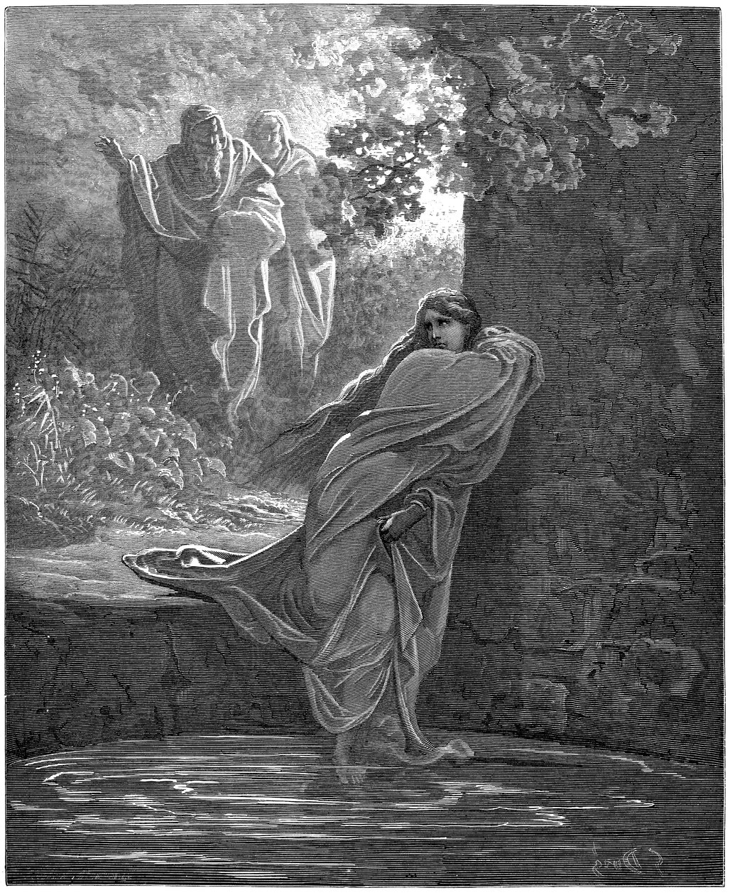 Suzanne i badet: illustration af Gustave Dore (1832-1883) til The Bible af Gustave Dore