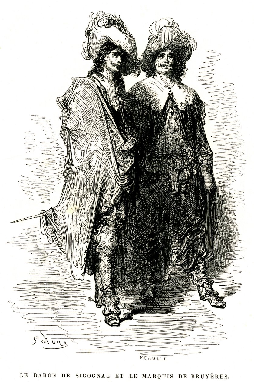 Baron de Sigognac og markis de Bruyeres. Kobberstik af Gustave Dore som illustration til Theophile Gautiers roman "Le capitaine Fracasse", edition Charpentier 1863. af Gustave Dore