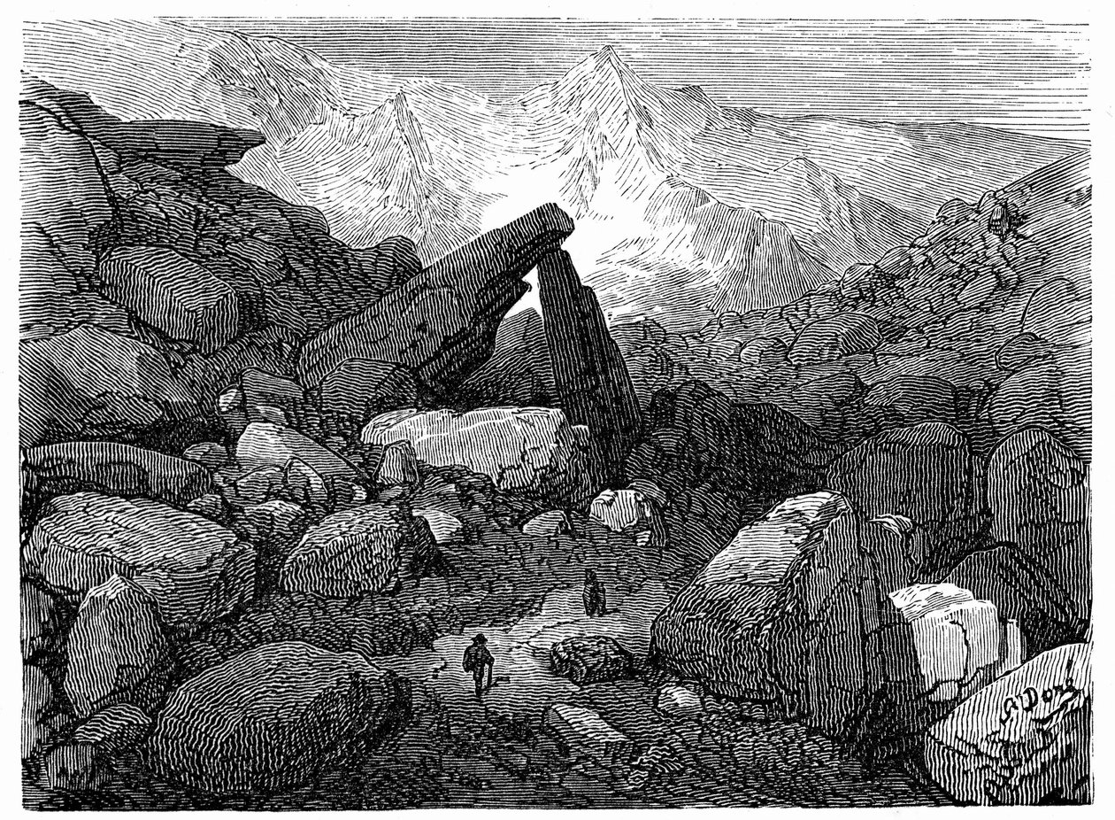Chaos Trail, der fører til Cirque de Gavarnie: stik af Gustave Dore, der illustrerer bogen "Journey to the Pyrenees of Hippolyte Taine", Hachette 1860. af Gustave Dore