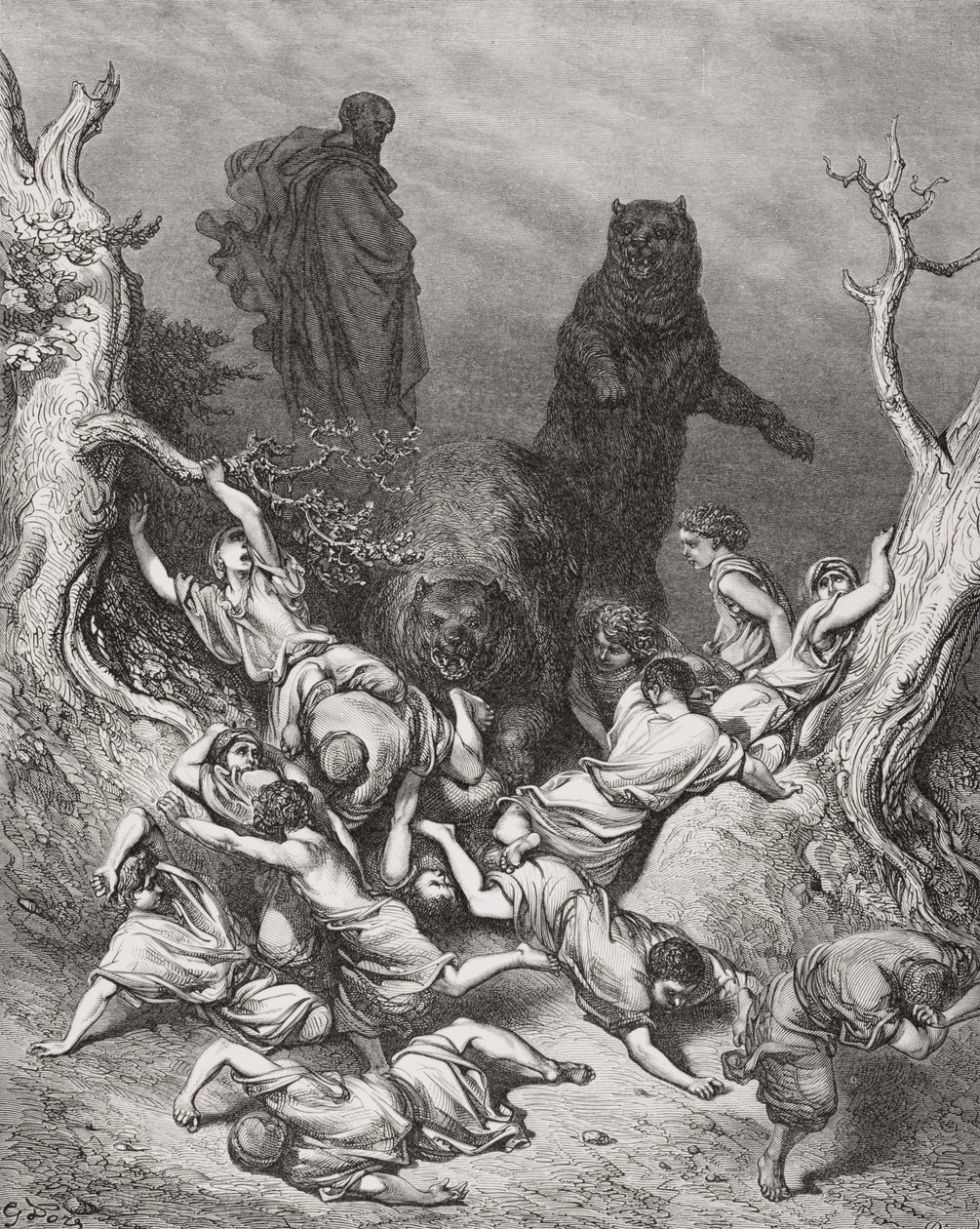 The Children Destroyed by Bears, illustration fra Dores 