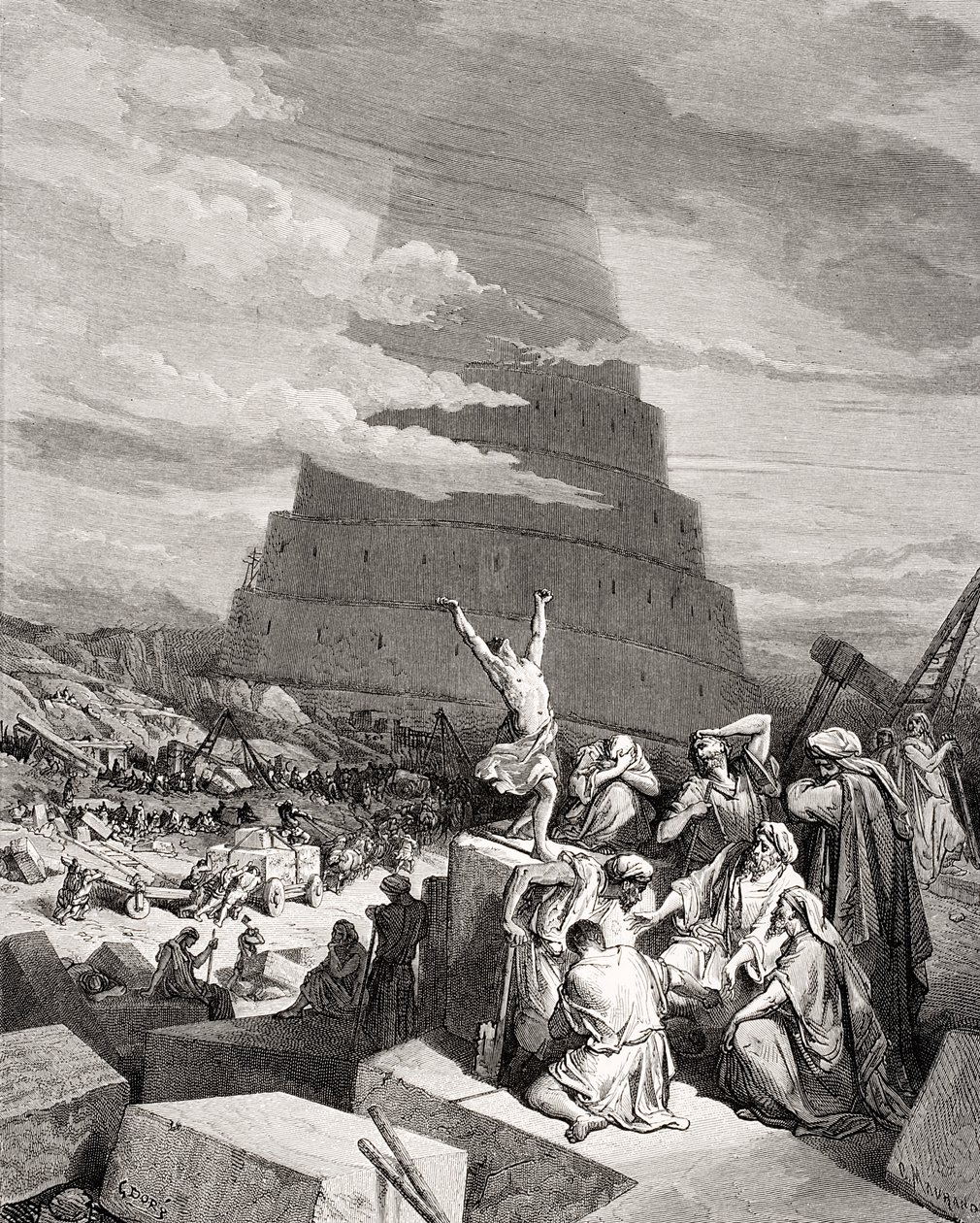 Tungeforvirringen, 1. Mosebog 11:7-9, illustration fra Dores 