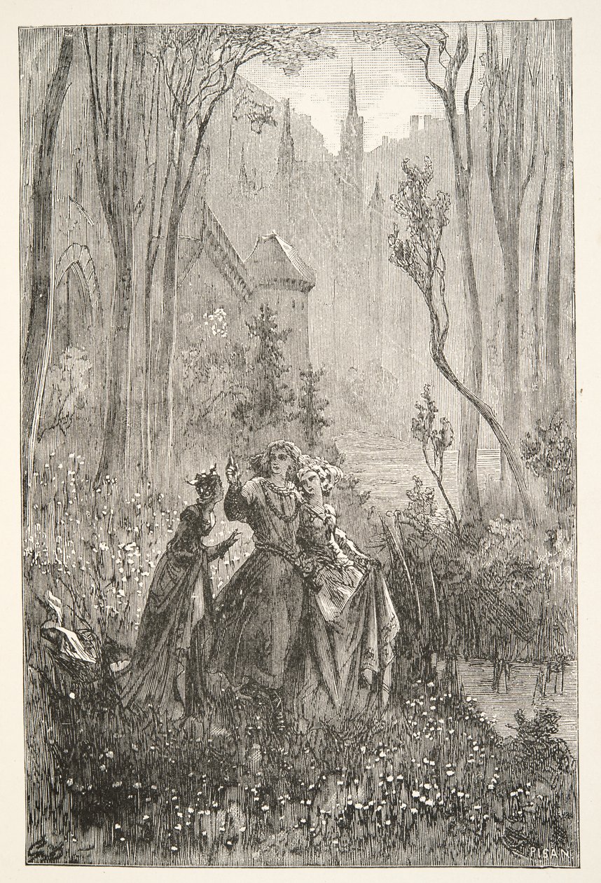 Grevinden af springvandet og hendes piger, fra Stories of the Days of King Arthur af Charles Henry Hanson, pub.1898 af Gustave Dore