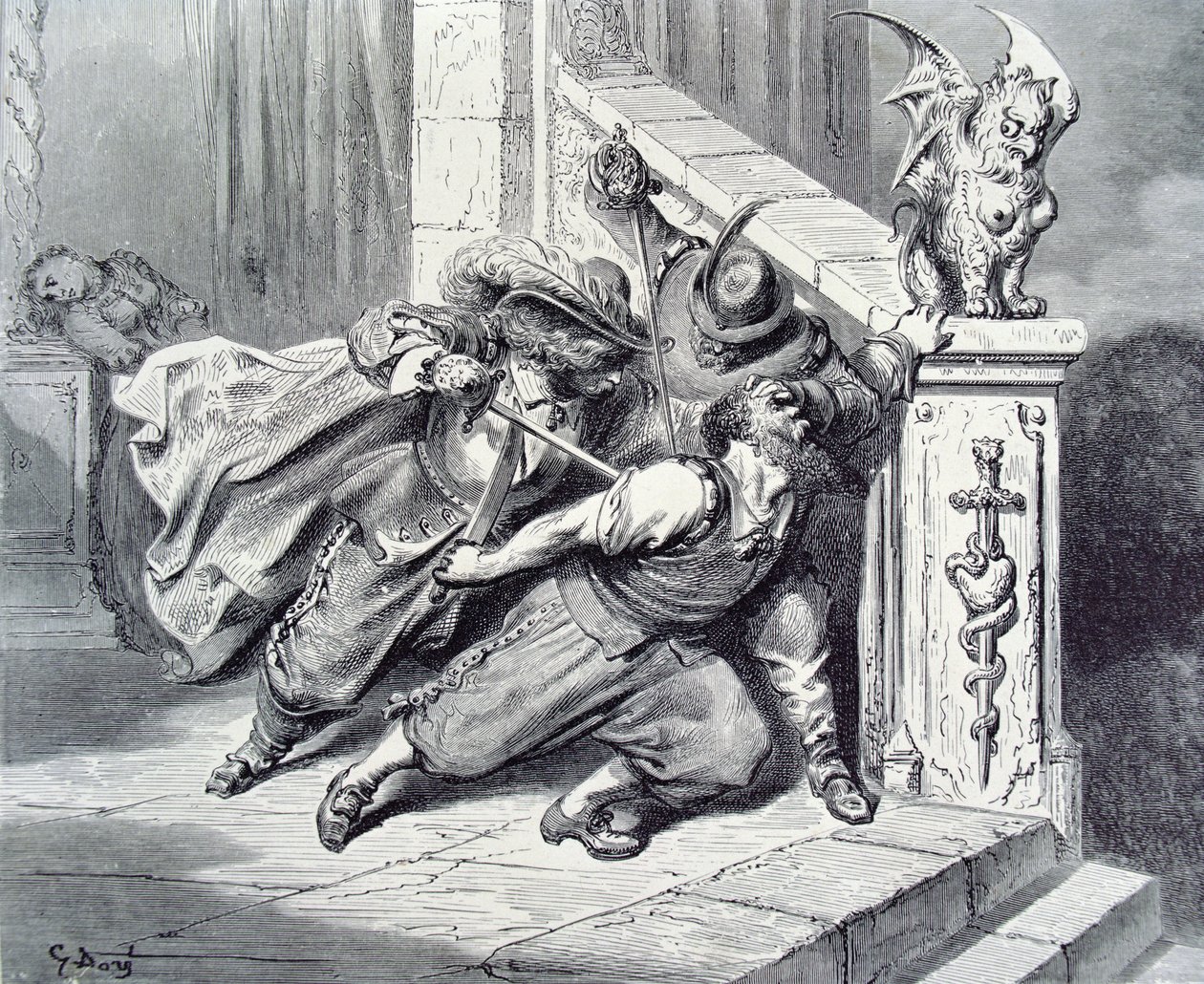 Blåskægs død, illustration til "Blåskæg" af Charles Perrault (1628-1703) 1893 af Gustave Dore