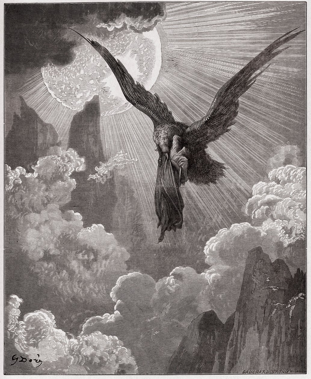 Den guddommelige komedie (La Divina Comedia, La Divine Comedie), Purgatorio, Canto 9: Dante bliver i en drøm båret af en ørn - af Dante Alighieri (1265-1321) - Illustration af Gustave Dore (1832-1883) af Gustave Dore