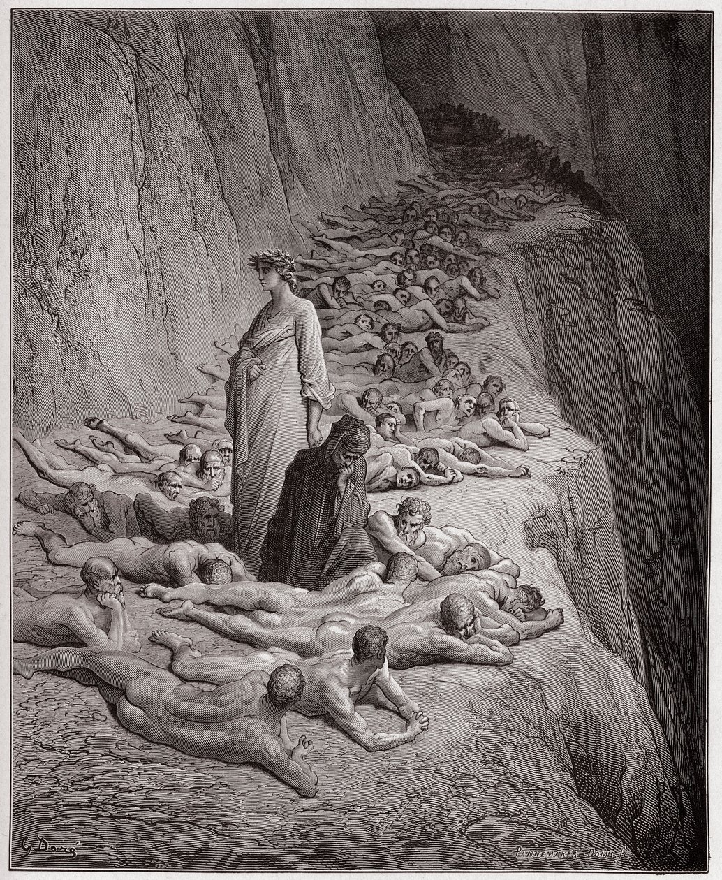 Den guddommelige komedie (La Divina Comedy, La Divine Comedie), Purgatorio, Canto 19: De grådiges sjæle: Adrian V taler til Dante - af Dante Alighieri (1265-1321) - Illustration af Gustave Dore (1832-1883) af Gustave Dore