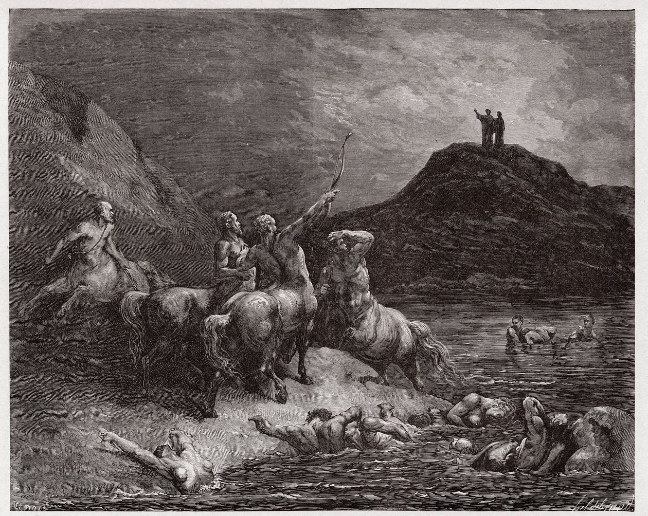 Den guddommelige komedie (La Divina Commedia, La Divine Comedie), Inferno, Canto 12: Nessus og kentaurerne - af Dante Alighieri (1265-1321) - Illustration af Gustave Dore (1832-1883) af Gustave Dore