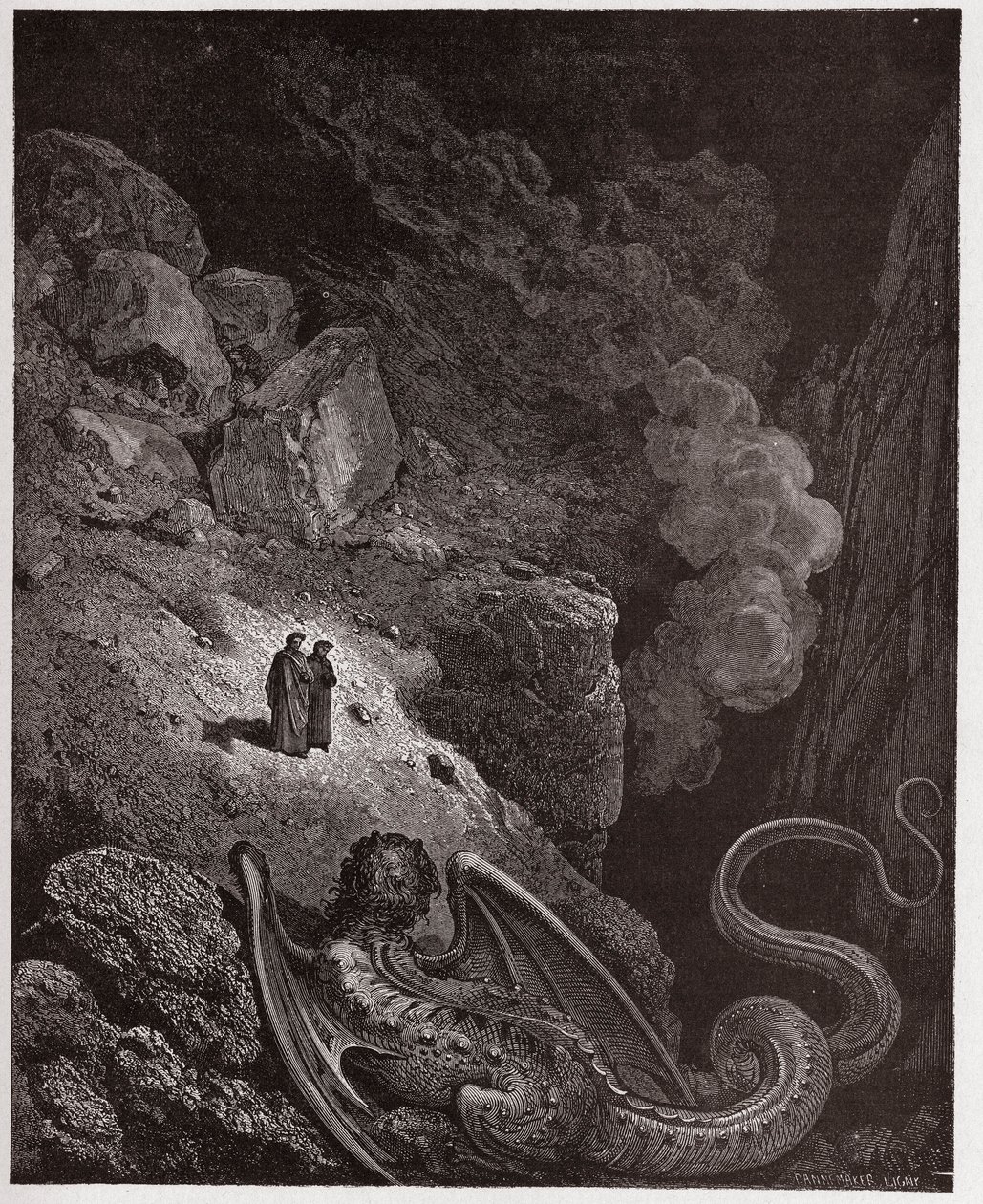 Den guddommelige komedie (La Divina Commedia, La Divine Comedie), Inferno, Canto 17: Geryon, symbol på bedrag - af Dante Alighieri (1265-1321) - Illustration af Gustave Dore (1832-1883) af Gustave Dore