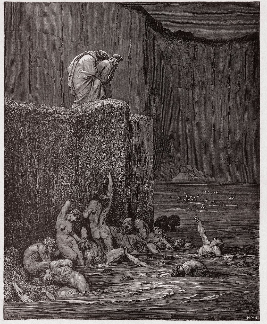Den guddommelige komedie (La Divina Commedia, La Divine Comedie), Inferno, Canto 18: Forkælere og smigrer i den ottende cirkel - af Dante Alighieri (1265-1321) - Illustration af Gustave Dore (1832-1883) af Gustave Dore