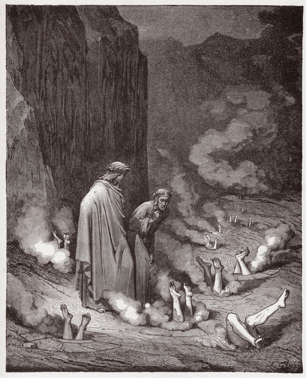 Den guddommelige komedie (La Divina Commedia, La Divine Comedie), Inferno, Canto 19: Dante irettesætter pave Nicholas III i den fjerde bolgia - af Dante Alighieri (1265-1321) - Illustration af Gustave Dore (1832-1883) af Gustave Dore