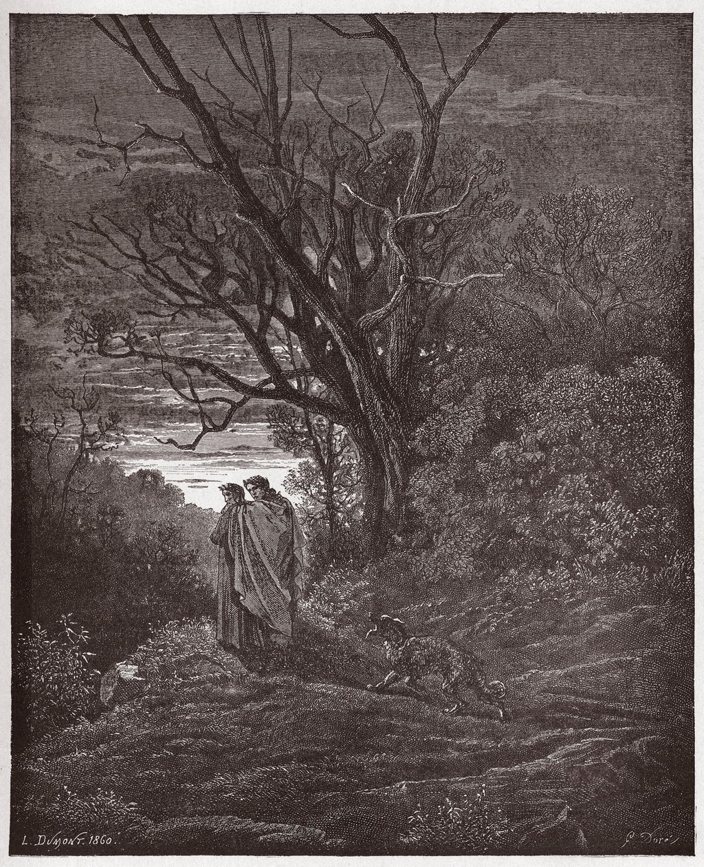 Den guddommelige komedie (La Divina Commedia, La Divine Comedie), Inferno, Canto 1: Hun-ulven dukker op - af Dante Alighieri (1265-1321) - Illustration af Gustave Dore (1832-1883) af Gustave Dore