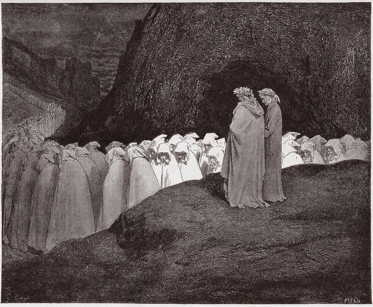 Den guddommelige komedie (La Divina Commedia, La Divine Comedie), Inferno, Canto 23: Hyklerne henvender sig til Dante - af Dante Alighieri (1265-1321) - Illustration af Gustave Dore (1832-1883) af Gustave Dore