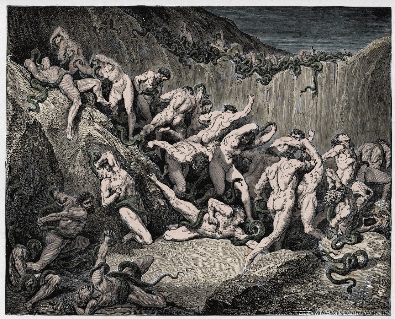 Den guddommelige komedie (La Divina Commedia, La Divine Comedie), Inferno, Canto 24: Tyvene plaget af slanger - af Dante Alighieri (1265-1321) - Illustration af Gustave Dore (1832-1883) af Gustave Dore