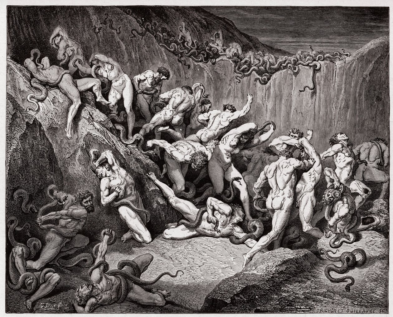 Den guddommelige komedie (La Divina Commedia, La Divine Comedie), Inferno, Canto 24: Tyvene plaget af slanger - af Dante Alighieri (1265-1321) - Illustration af Gustave Dore (1832-1883) af Gustave Dore
