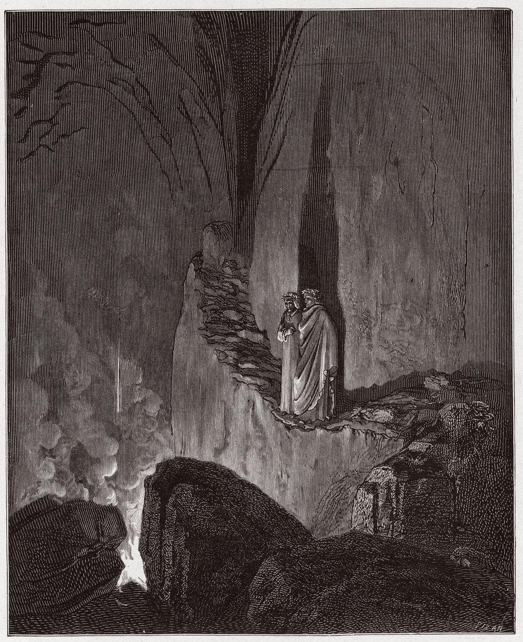 Den guddommelige komedie (La Divina Commedia, La Divine Comedie), Inferno, Canto 26: Ulysses og Diomedes flammende ånder - af Dante Alighieri (1265-1321) - Illustration af Gustave Dore (1832-1883) af Gustave Dore