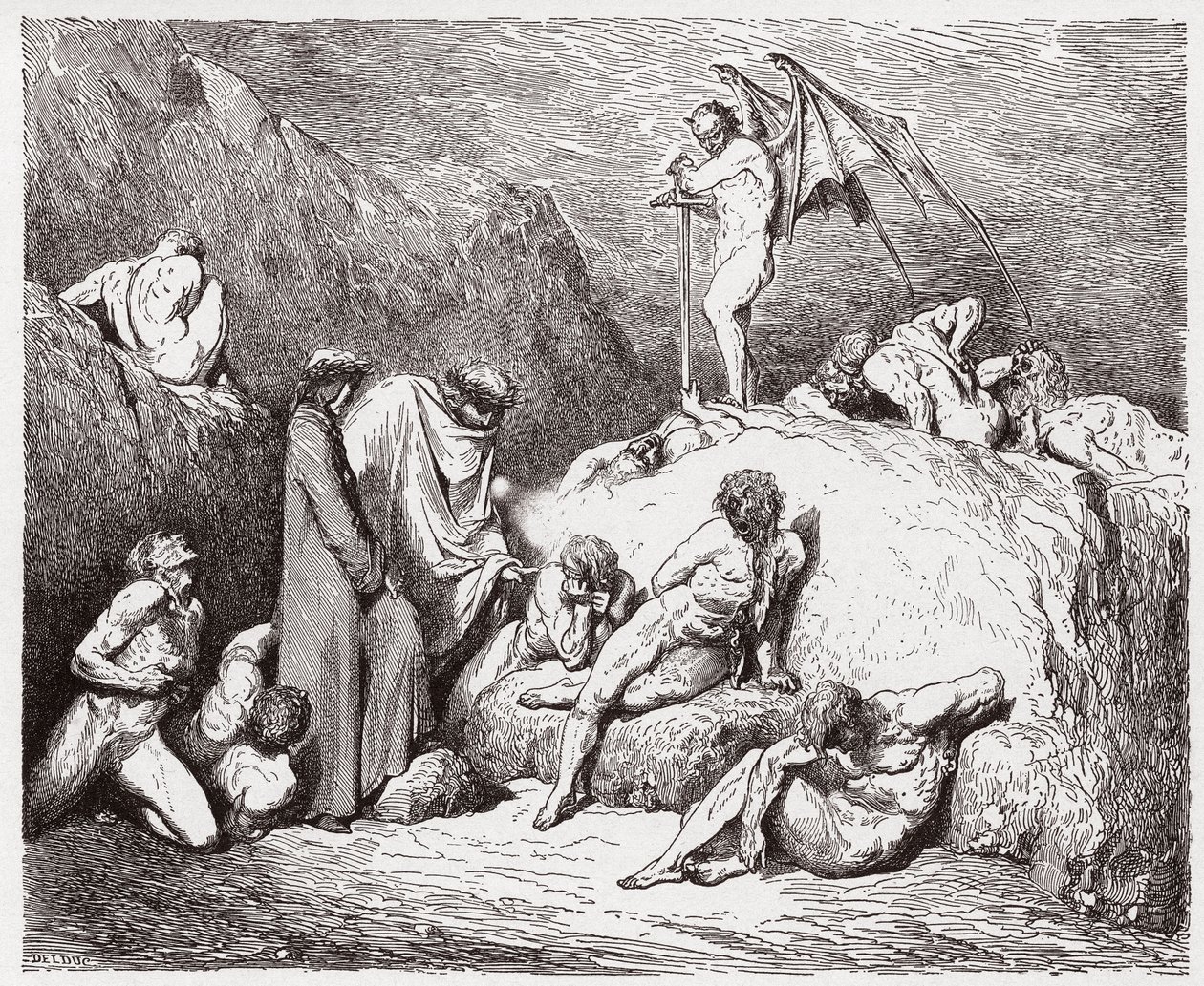 Den guddommelige komedie (La Divina Commedia, La Divine Comedie), Inferno, Canto 28: Skammede uenighedssåere i den niende bolgia - af Dante Alighieri (1265-1321) - Illustration af Gustave Dore (1832-1883) af Gustave Dore
