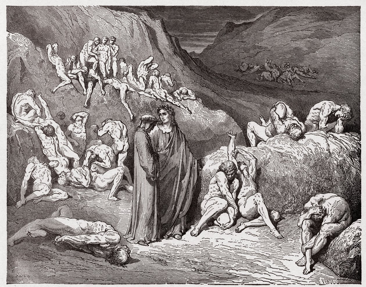 Den guddommelige komedie (La Divina Commedia, La Divine Comedie), Inferno, Canto 29: Forfalskerne og forfalsknerne plaget af kløe - af Dante Alighieri (1265-1321) - Illustration af Gustave Dore (1832-1883) af Gustave Dore
