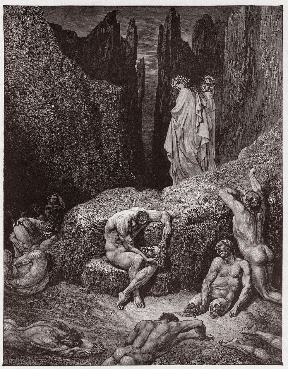 Den guddommelige komedie (La Divina Commedia, La Divine Comedie), Inferno, Canto 29: Virgil irettesætter Dantes nysgerrighed - af Dante Alighieri (1265-1321) - Illustration af Gustave Dore (1832-1883) af Gustave Dore