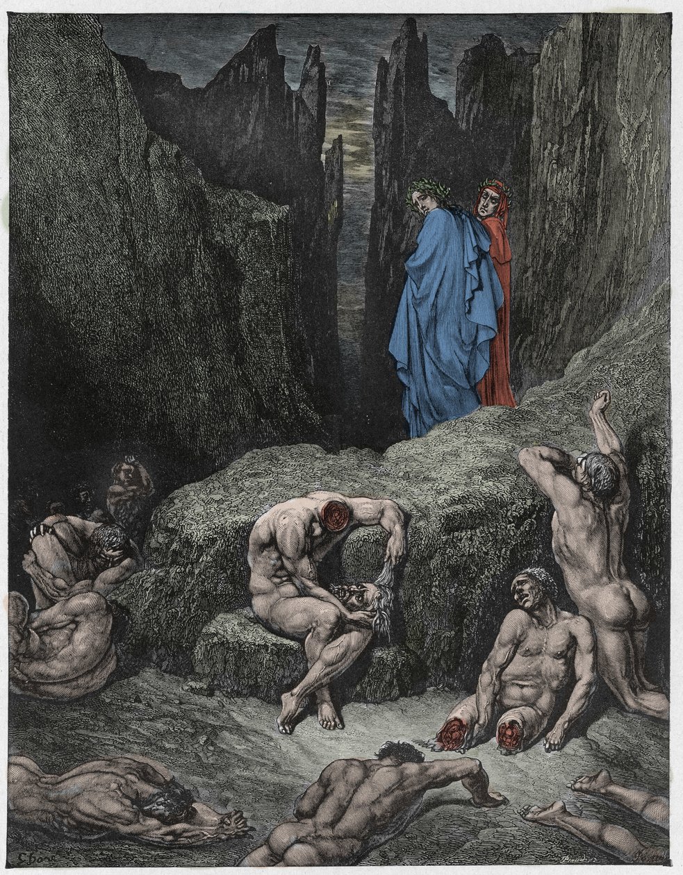 Den guddommelige komedie (La Divina Commedia, La Divine Comedie), Inferno, Canto 29: Virgil irettesætter Dantes nysgerrighed - af Dante Alighieri (1265-1321) - Illustration af Gustave Dore (1832-1883) af Gustave Dore