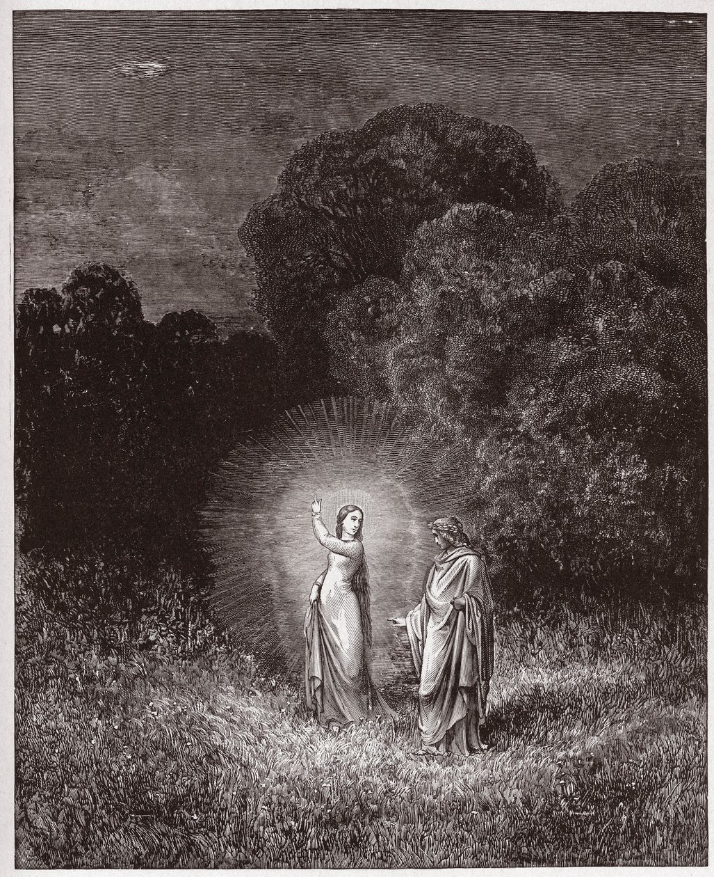 Den guddommelige komedie (La Divina Commedia, La Divine Comedie), Inferno, Canto 2: Beatrice og Virgil - af Dante Alighieri (1265-1321) - Illustration af Gustave Dore (1832-1883) af Gustave Dore