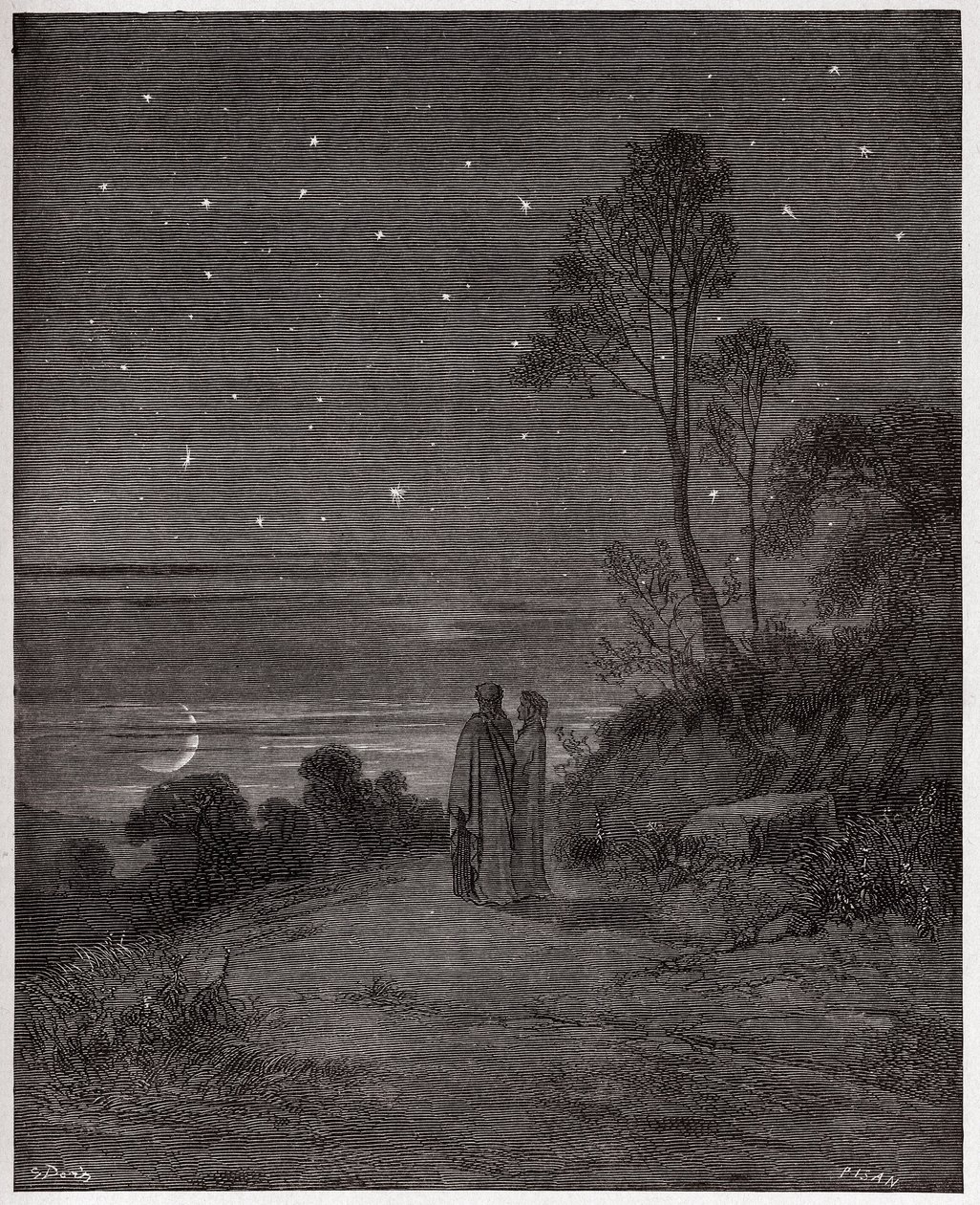 The Divine Comedy (La Divina Commedia, La Divine Comedie), Inferno, Canto 2: The darkening sky of the first night - af Dante Alighieri (1265-1321) - Illustration af Gustave Dore (1832-1883) af Gustave Dore