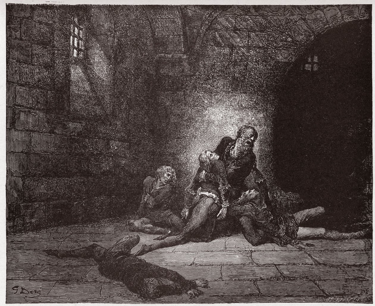 Den guddommelige komedie (La Divina Commedia, La Divine Comedie), Inferno, Canto 33: Gaddo dør foran sin fars øjne - af Dante Alighieri (1265-1321) - Illustration af Gustave Dore (1832-1883) af Gustave Dore