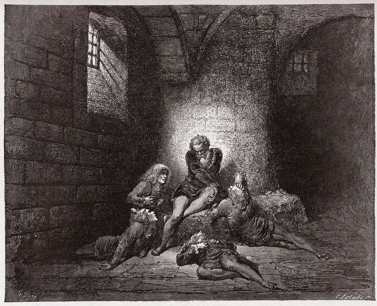 Den guddommelige komedie (La Divina Commedia, La Divine Comedie), Inferno, Canto 33: Ugolino og hans sønner forulykkede og udsultede - af Dante Alighieri (1265-1321) - Illustration af Gustave Dore (1832-1883) af Gustave Dore