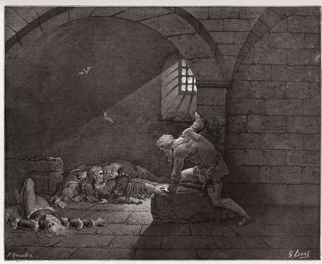Den guddommelige komedie (La Divina Commedia, La Divine Comedie), Inferno, Canto 33: Ugolino i cellen med sine fire døde sønner - af Dante Alighieri (1265-1321) - Illustration af Gustave Dore (1832-1883) af Gustave Dore