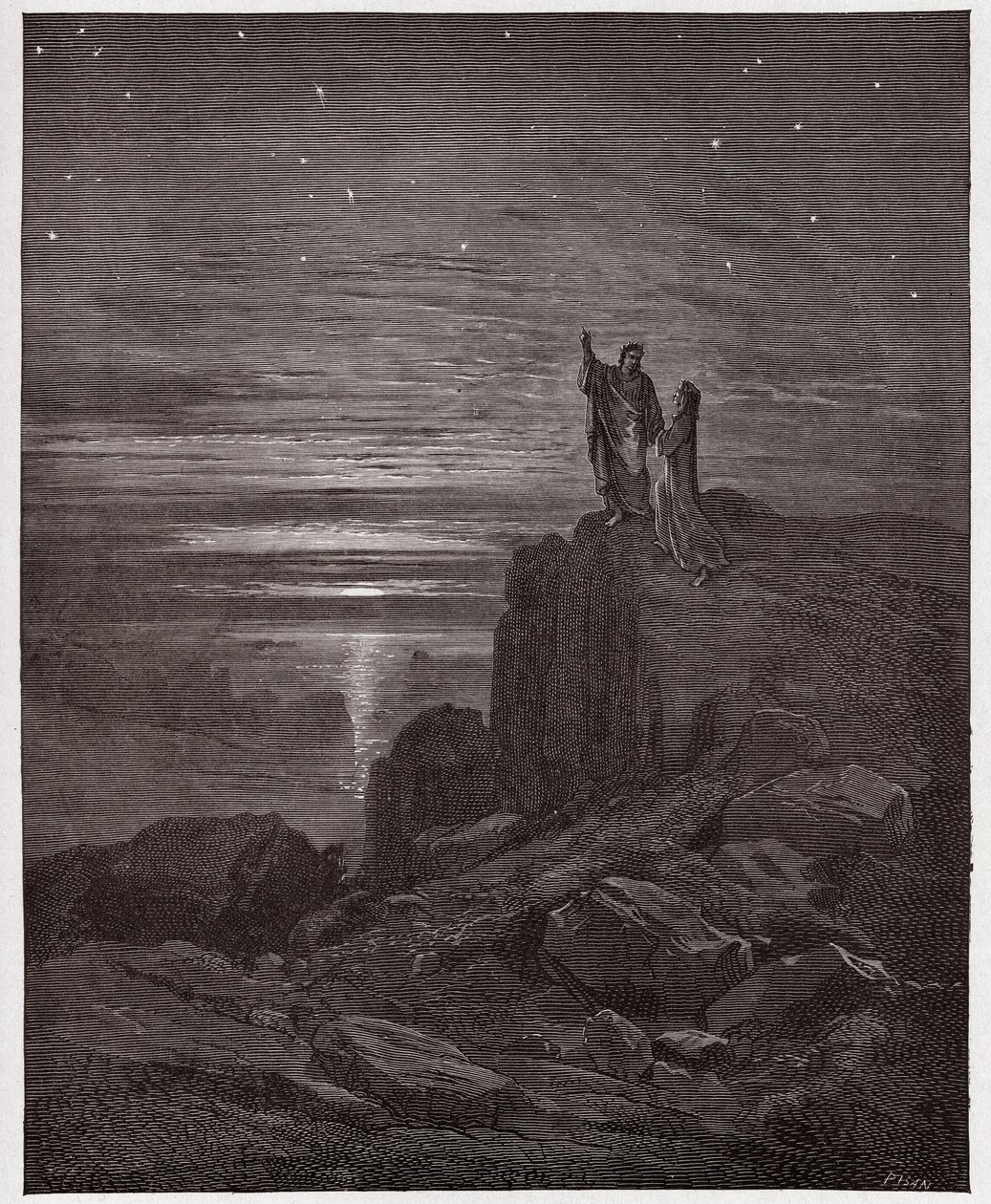 Den guddommelige komedie (La Divina Commedia, La Divine Comedie), Inferno, Canto 34: Digterne kommer ud af helvede - af Dante Alighieri (1265-1321) - Illustration af Gustave Dore (1832-1883) af Gustave Dore