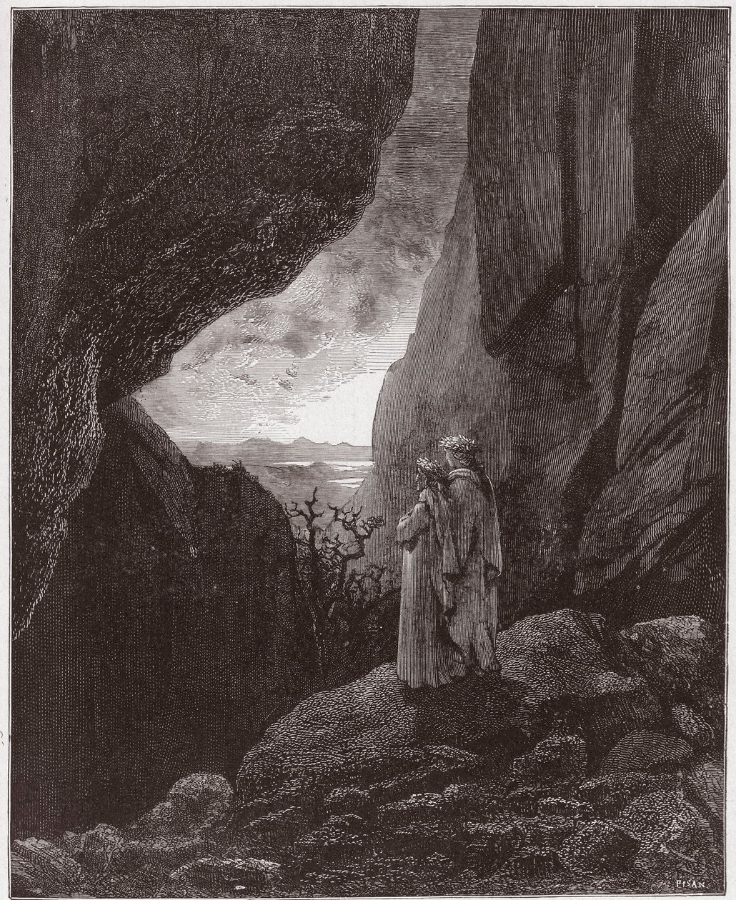 Den guddommelige komedie (La Divina Commedia, La Divine Comedie), Inferno, Canto 34: Virgil og Dante stiger op til den øvre verden - af Dante Alighieri (1265-1321) - Illustration af Gustave Dore (1832-1883) af Gustave Dore
