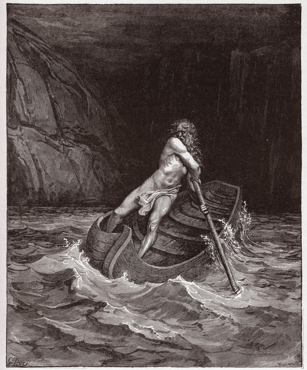 Den guddommelige komedie (La Divina Commedia, La Divine Comedie), Inferno, Canto 3: Charon (Caron) ved floden Acheron - af Dante Alighieri (1265-1321) - Illustration af Gustave Dore (1832-1883) af Gustave Dore