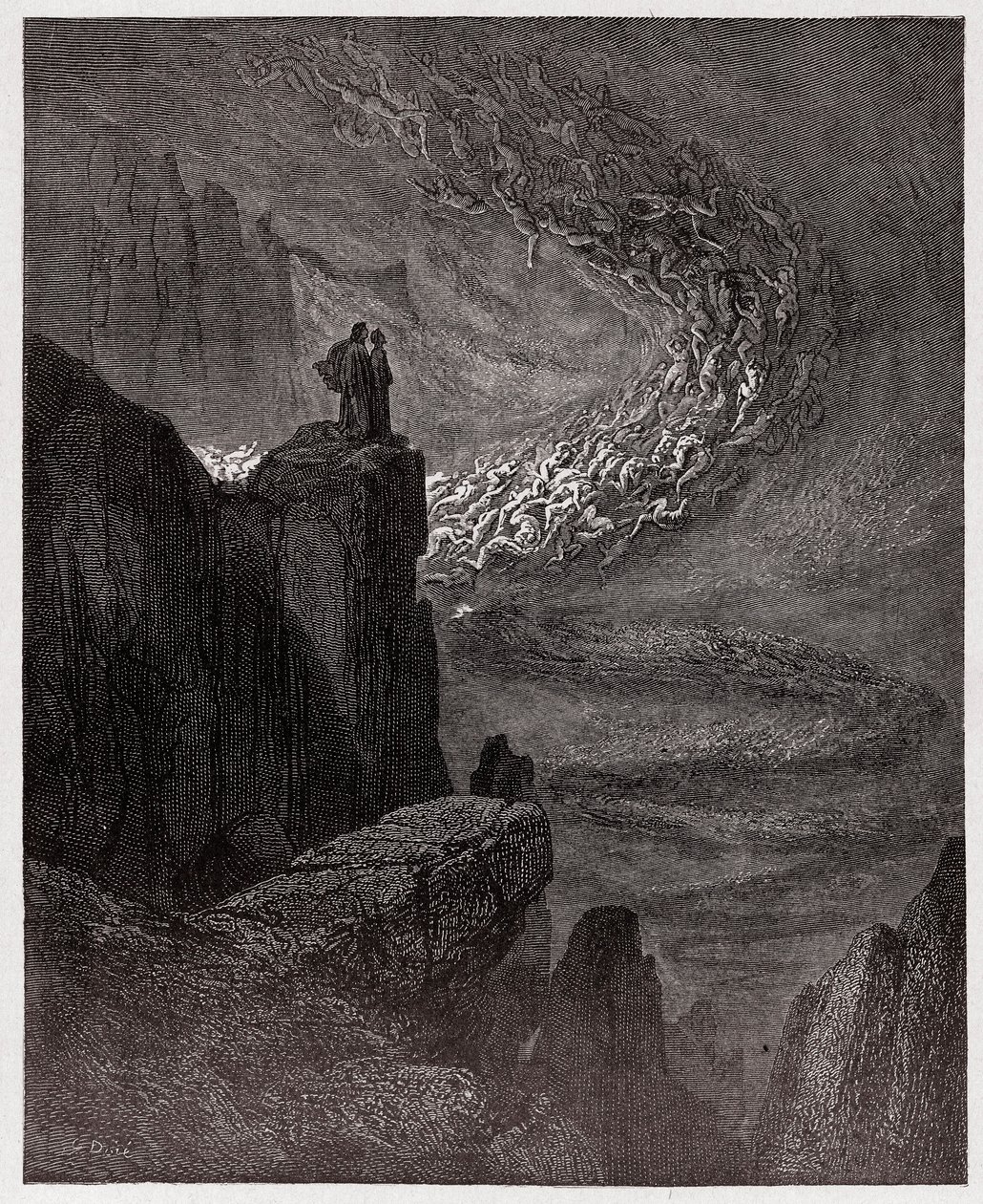 Den guddommelige komedie (La Divina Commedia, La Divine Comedie), Inferno, Canto 5: Minos dømmer overtrædelserne og sender sjælene - af Dante Alighieri (1265-1321) - Illustration af Gustave Dore (1832-1883) af Gustave Dore