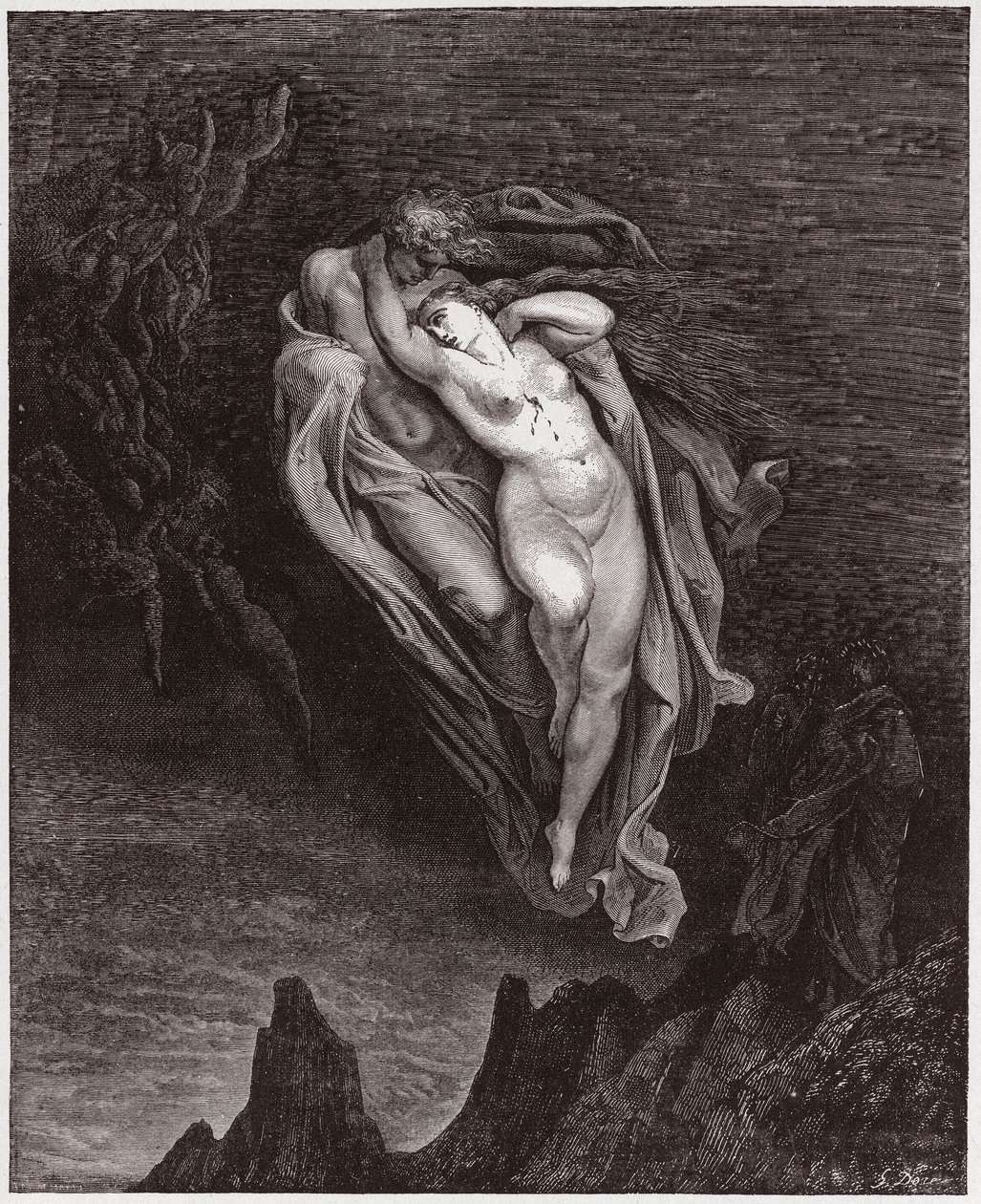 Den guddommelige komedie (La Divina Commedia, La Divine Comedie), Inferno, Canto 5: Paolos og Francescas sjæle - af Dante Alighieri (1265-1321) - Illustration af Gustave Dore (1832-1883) af Gustave Dore