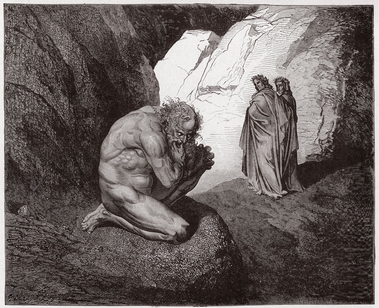 Den guddommelige komedie (La Divina Commedia, La Divine Comedie), Inferno, Canto 7: Virgil irettesætter Plutus ved indgangen til den fjerde cirkel - af Dante Alighieri (1265-1321) - Illustration af Gustave Dore (1832-1883) af Gustave Dore