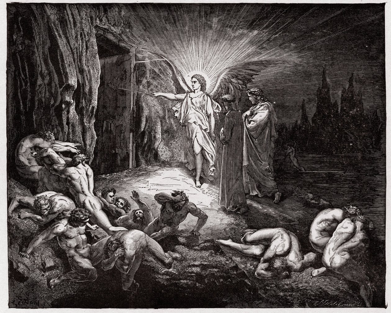 Den guddommelige komedie (La Divina Commedia, La Divine Comedie), Inferno, Canto 9: Englen åbner portene - af Dante Alighieri (1265-1321) - Illustration af Gustave Dore (1832-1883) af Gustave Dore