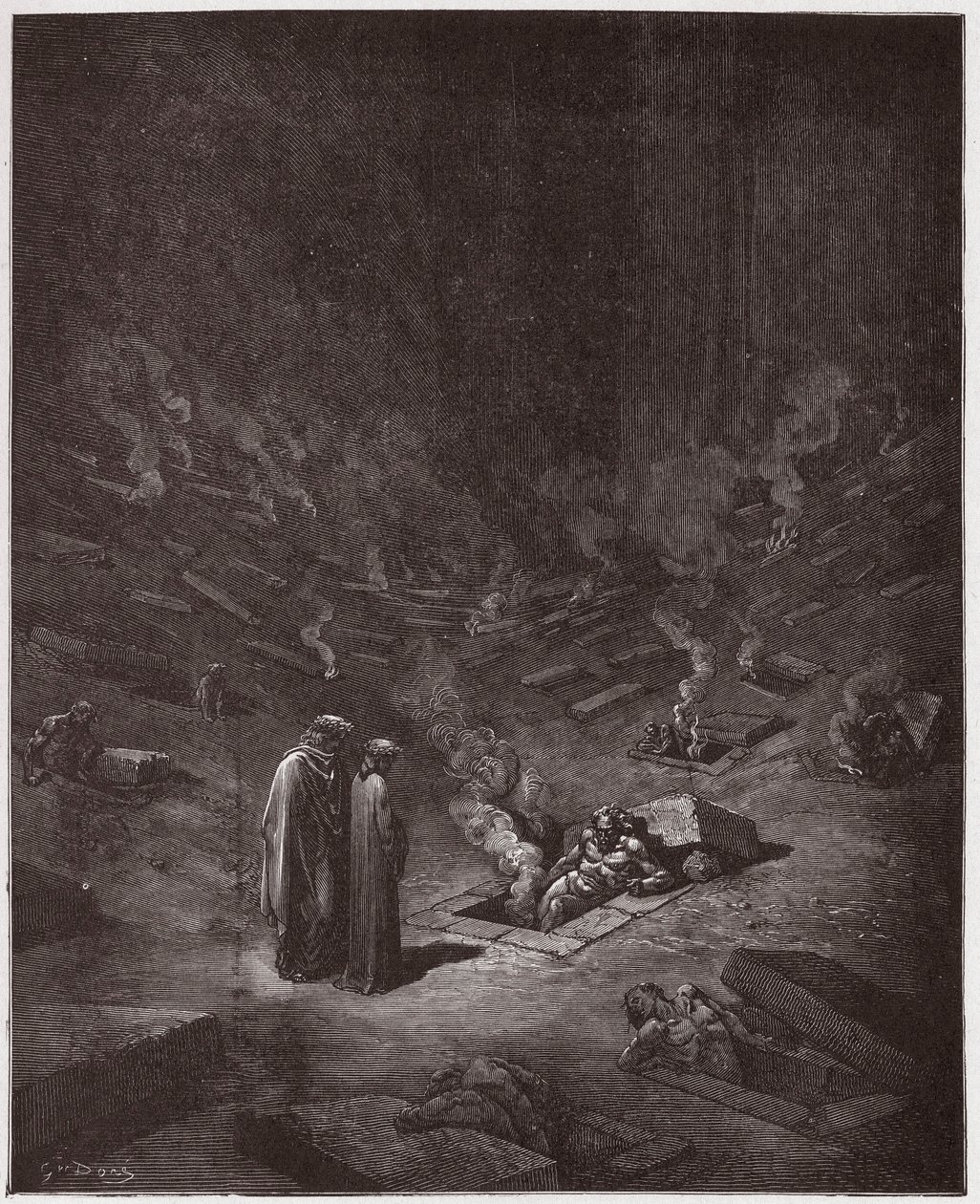 Den guddommelige komedie (La Divina Commedia, La Divine Comedie), Inferno, Canto 9: Kætternes brændende grave - af Dante Alighieri (1265-1321) - Illustration af Gustave Dore (1832-1883) af Gustave Dore