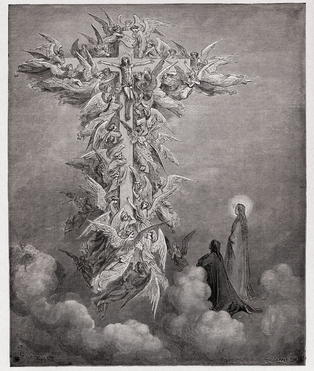 Den guddommelige komedie (La Divina Commedia, La Divine Comedie), Paradiso, Canto 14: Dante og Beatrice ser englene med Kristus på korset - af Dante Alighieri (1265-1321) - Illustration af Gustave Dore (1832-1883) af Gustave Dore