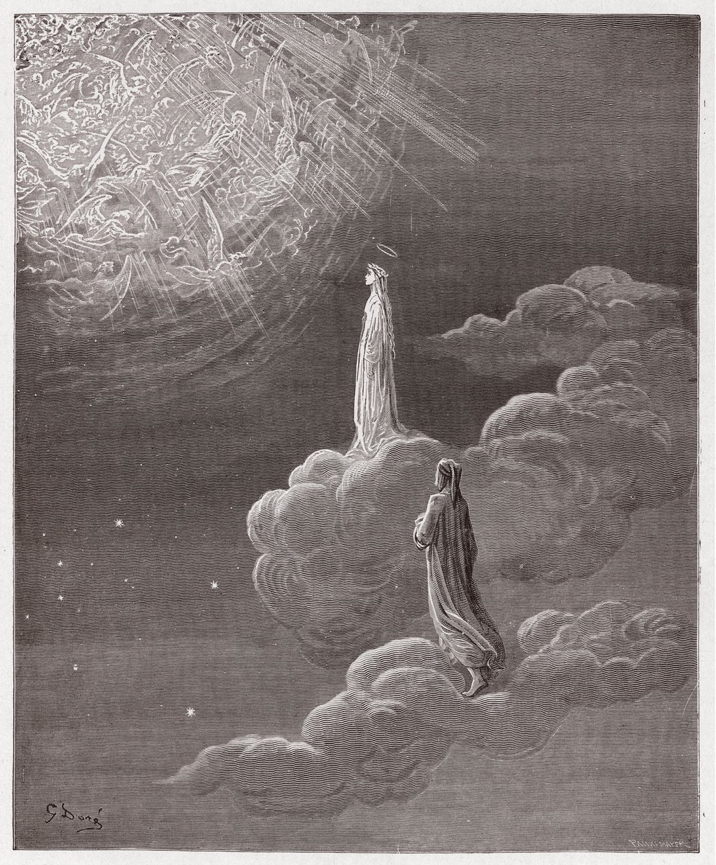 Den guddommelige komedie (La Divina Commedia, La Divine Comedie), Paradiso, Canto 14: Dante og Beatrice oversat til Mars sfære - af Dante Alighieri (1265-1321) - Illustration af Gustave Dore (1832-1883) af Gustave Dore