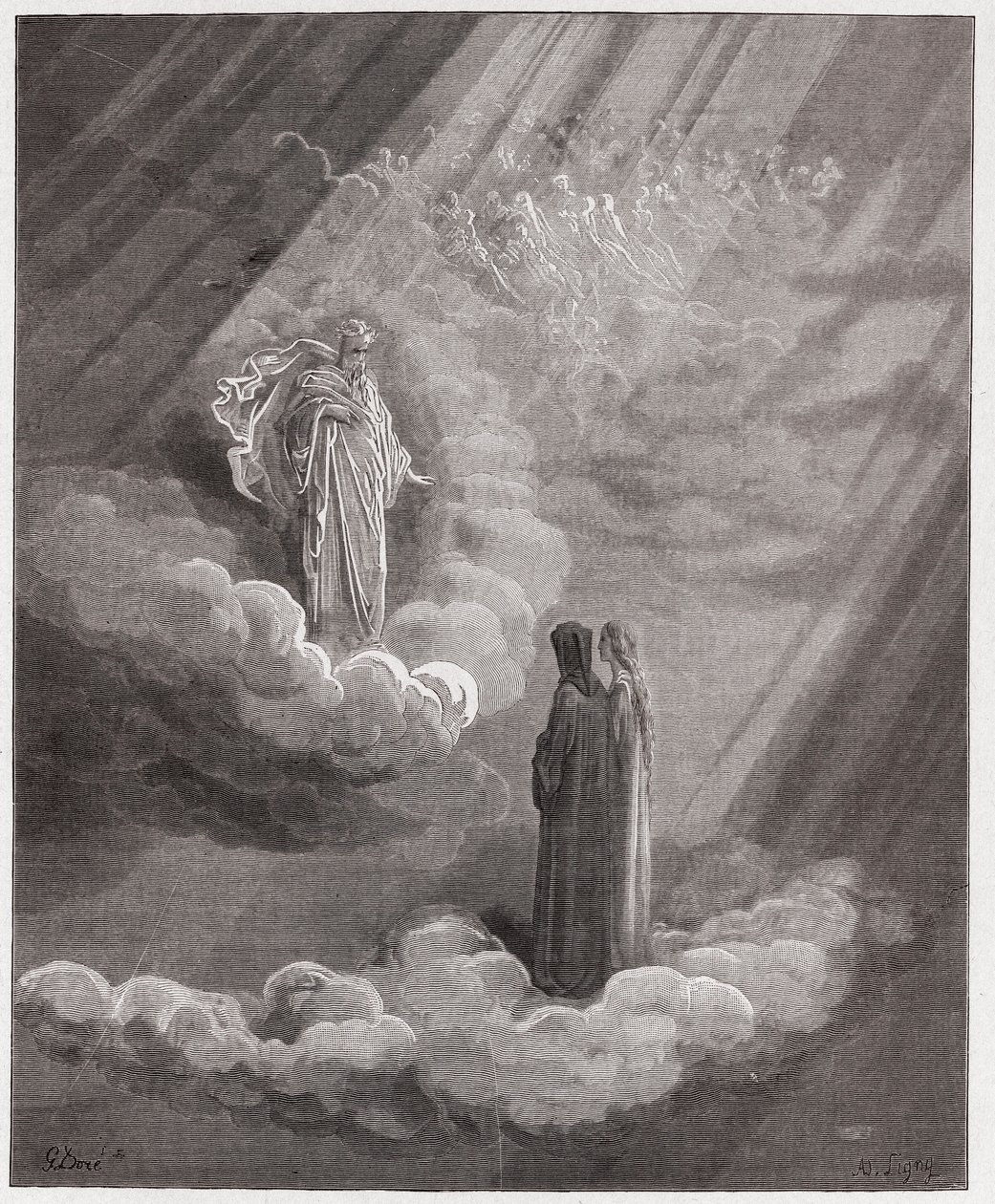 Den guddommelige komedie (La Divina Commedia, La Divine Comedie), Paradiso, Canto 16: Cacciaguidas sjæl taler om Firenze - af Dante Alighieri (1265-1321) - Illustration af Gustave Dore (1832-1883) af Gustave Dore