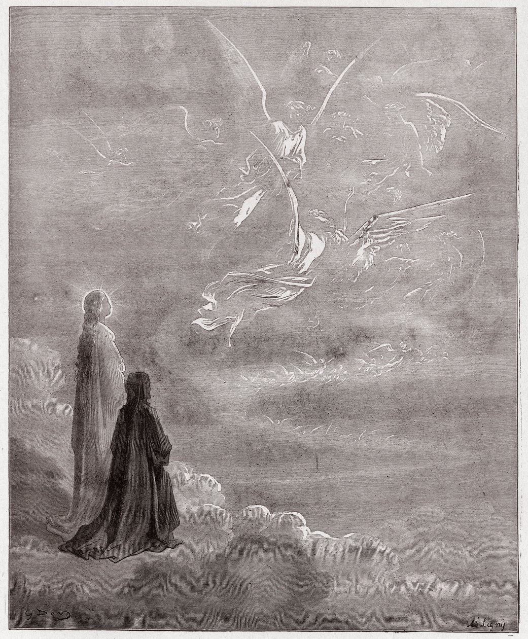 Den guddommelige komedie (La Divina Commedia, La Divine Comedie), Paradiso, Canto 18: Dante og Beatrice oversat til Jupiters sfære - af Dante Alighieri (1265-1321) - Illustration af Gustave Dore (1832-1883) af Gustave Dore