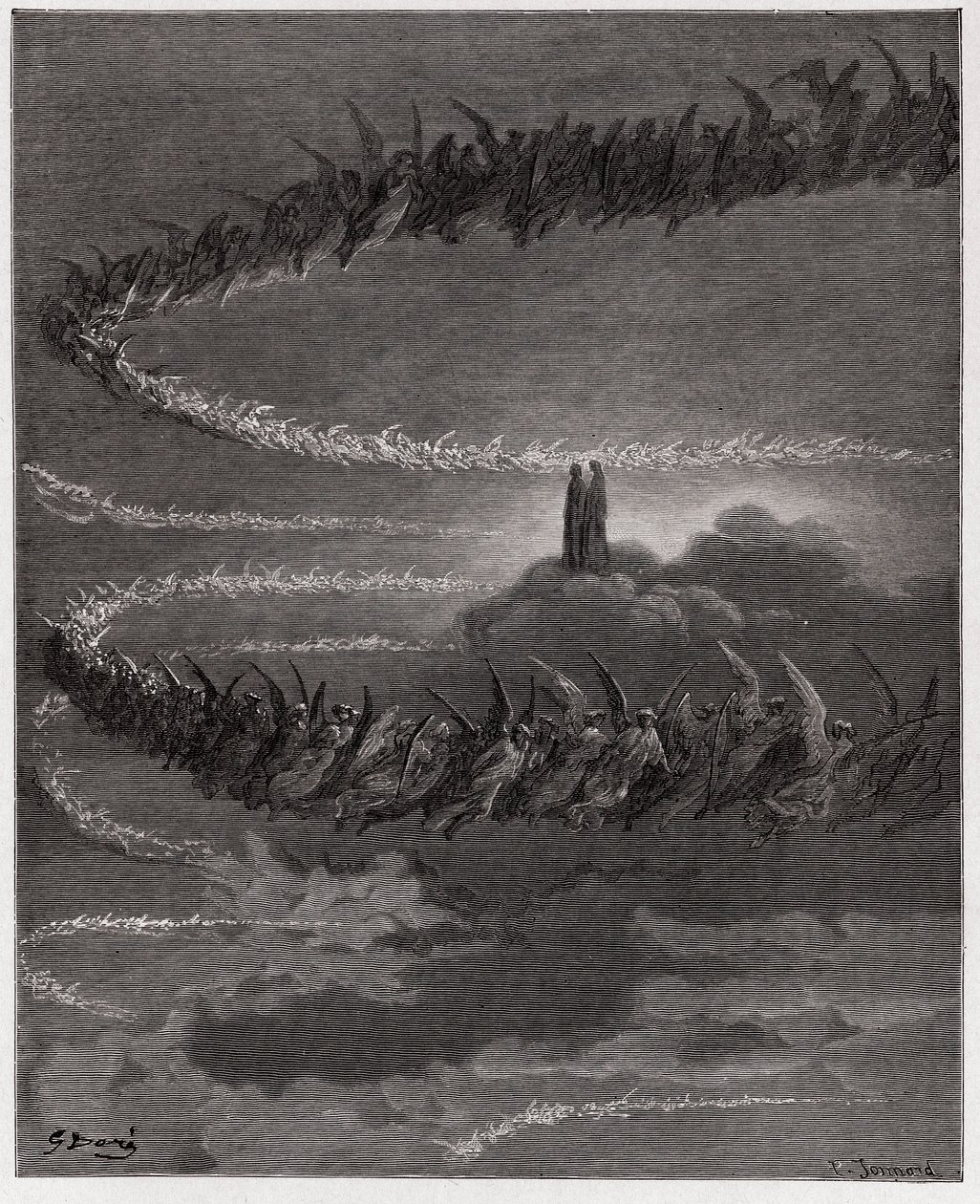 Den guddommelige komedie (La Divina Commedia, La Divine Comedie), Paradiso, Canto 18: I Jupiters sfære kredser de velsignede sjæle for at danne bogstaver - af Dante Alighieri (1265-1321) - Illustration af Gustave Dore (1832-1883) af Gustave Dore