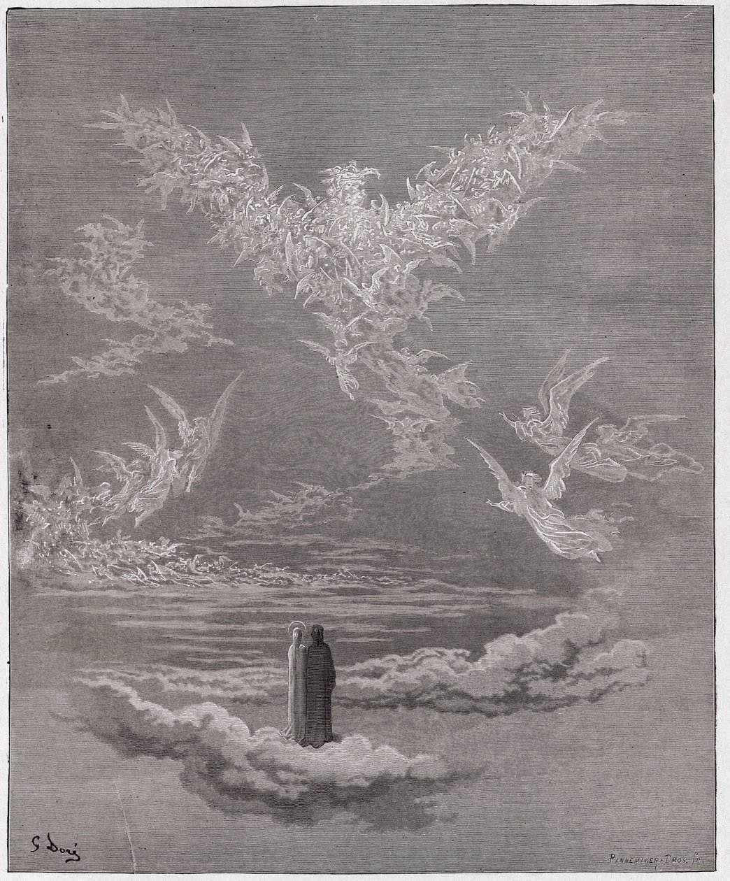 Den guddommelige komedie (La Divina Commedia, La Divine Comedie), Paradiso, Canto 19: De velsignede sjæle danner en ørn på himlen - af Dante Alighieri (1265-1321) - Illustration af Gustave Dore (1832-1883) af Gustave Dore