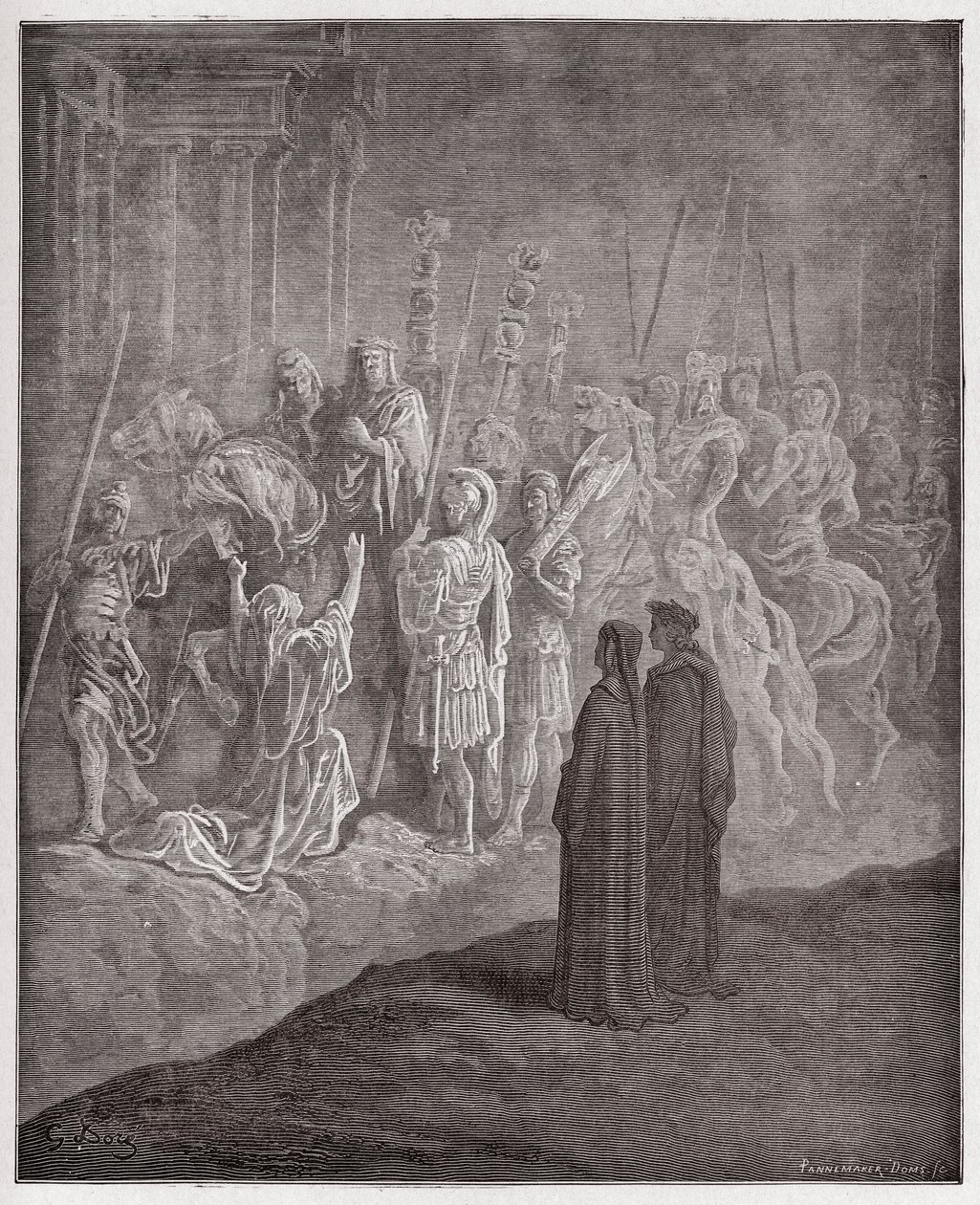 Den guddommelige komedie (La Divina Commedia, La Divine Comedie), Purgatorio, Canto 10: Marmorskulpturerne, der portrætterer stolthed - af Dante Alighieri (1265-1321) - Illustration af Gustave Dore (1832-1883) af Gustave Dore