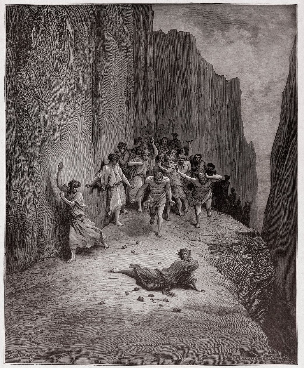 Den guddommelige komedie (La Divina Commedia, La Divine Comedie), Purgatorio, Canto 15: Dantes vision om steningen af ​​Stephen - af Dante Alighieri (1265-1321) - Illustration af Gustave Dore (1832-1883) af Gustave Dore