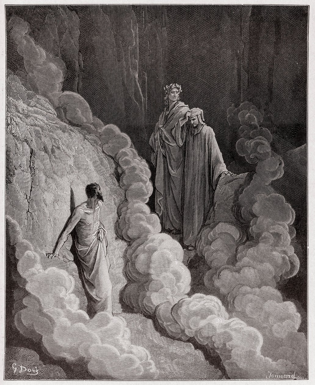 Den guddommelige komedie (La Divina Commedia, La Divine Comedie), Purgatorio, Canto 16: Dante taler til Marco Lombardos sjæl - af Dante Alighieri (1265-1321) - Illustration af Gustave Dore (1832-1883) af Gustave Dore