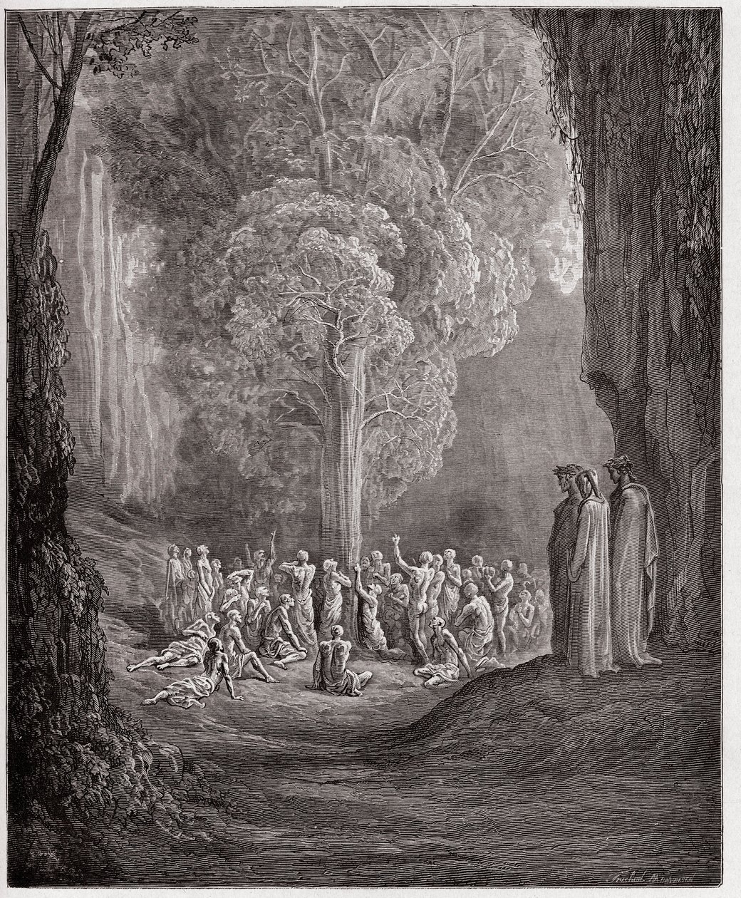 Den guddommelige komedie (La Divina Commedia, La Divine Comedie), Purgatorio, Canto 24: De frådsende sjæle, der skriger under træet - af Dante Alighieri (1265-1321) - Illustration af Gustave Dore (1832-1883) af Gustave Dore