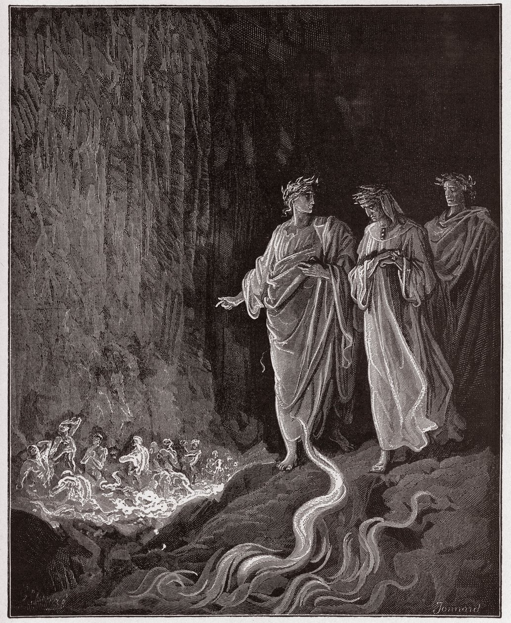 Den guddommelige komedie (La Divina Commedia, La Divine Comedie), Purgatorio, Canto 25: Digterne i den syvende cirkel - af Dante Alighieri (1265-1321) - Illustration af Gustave Dore (1832-1883) af Gustave Dore